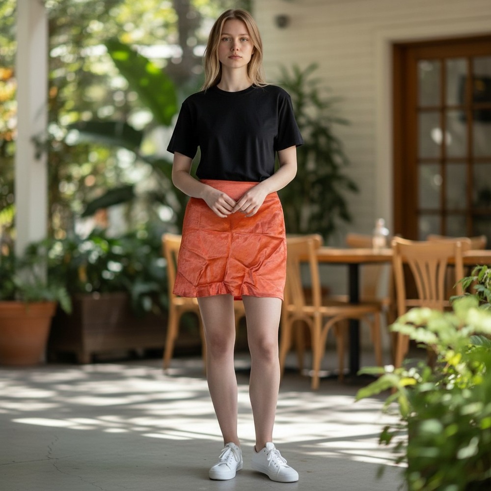 Aritzia Skirts Babaton Slip Orange Satin Crinkle Mini Skirt Elastic Waist Size 0